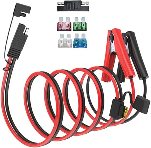 10AWG 5FT SAE Connectors, Battery Alligator Crocodile to SAE, SAE Quick Release Adapter to Alligator Clips Quick Disconnect Cable,with 5 Fuse,for Solar Panel Cars Motorcycles Battery Charger