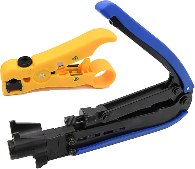 Adjustable RG6 RG11 Coax Cable Crimper Kit - RG6 & RG11 Compression Tool, Stripper