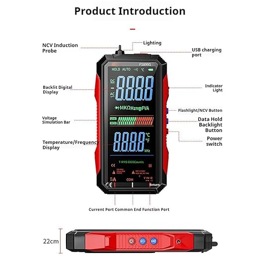 USB Rechargeable Digital Multimeter, 2026 Upgraded Fs899l Multimeter, Automatic Digital Display Multimeter Tester for Home and Industrial Electrical Issues, Multimeter Tester (FS899L)