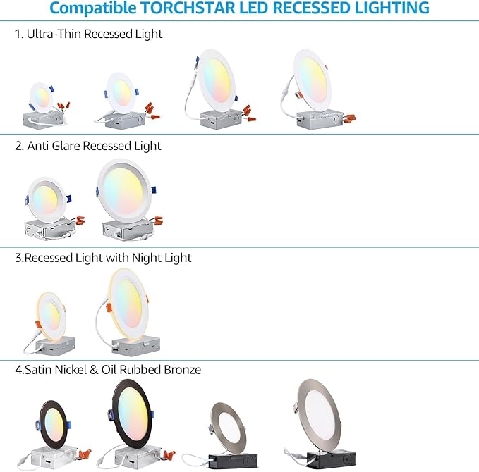 TORCHSTAR New Construction Mounting Plate, 3/4/6 Inch LED Recessed Lighting Kits, Compatibility Upgrade, Extendable Hanger Bars, Shallow Recessed Light Housing, Pack of 6