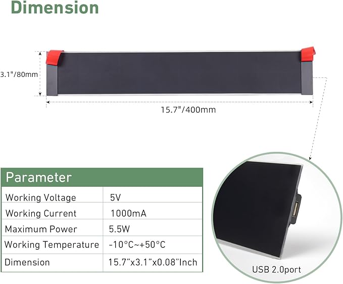 USB Solar Panel - Small Solar Panel Charger 5v 5.5W with High Performance Monocrystalline for Motorized Blinds, Windows, Doorbell, Security Camera, Smart Phone