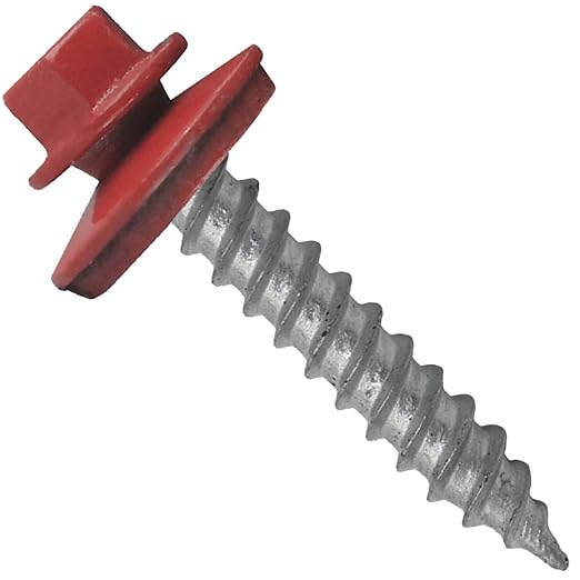 Metal Roofing Screw: (250) 12 x 1-1/2" CRIMSON RED Hex ReGrip Sheet Metal Roof Screw. Sharp Point metal to wood siding screws. 5/8" EPDM washer.