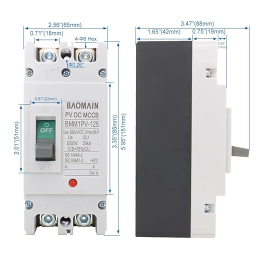 Baomain 80A DC Circuit Breaker 2 Pole 550V, Moulded Case Battery Disconnect Switch for Off-Grid Solar System, Marine Boat Trolling Motor, RV ATV Trailer BMM1PV-125 (80 Amp)