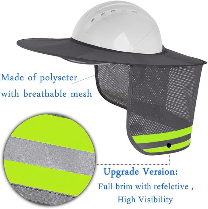 4 Pack Hard Hat Sun Shade - Full Brim Mesh Sun Shield with Reflective Strip Visor
