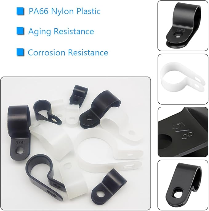 Cable Clamp R-Type Cable Clip Wire Clamp 5/8 inch Nylon Screw Mounting Cord Fastener Clips with Screws for Wire Management 50 Pcs Cable Clamps + 50 Pcs Screws - White