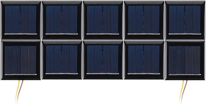 AOSHIKE 10Pcs 2V 130mA Micro Solar Panels Photovoltaic Solar Cells with Wires Solars Epoxy Plate DIY Projects Toys 54mm x 54mm/2.13" x 2.13"