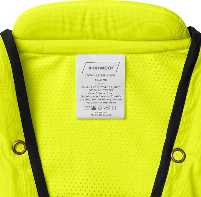 Ironwear 1278FR-L-05-2XL ANSI Class 2 Flame Retardant Polyester Surveyor SAFETY Vest with 2" Silver Reflective Tape, Lime, 2X-Large