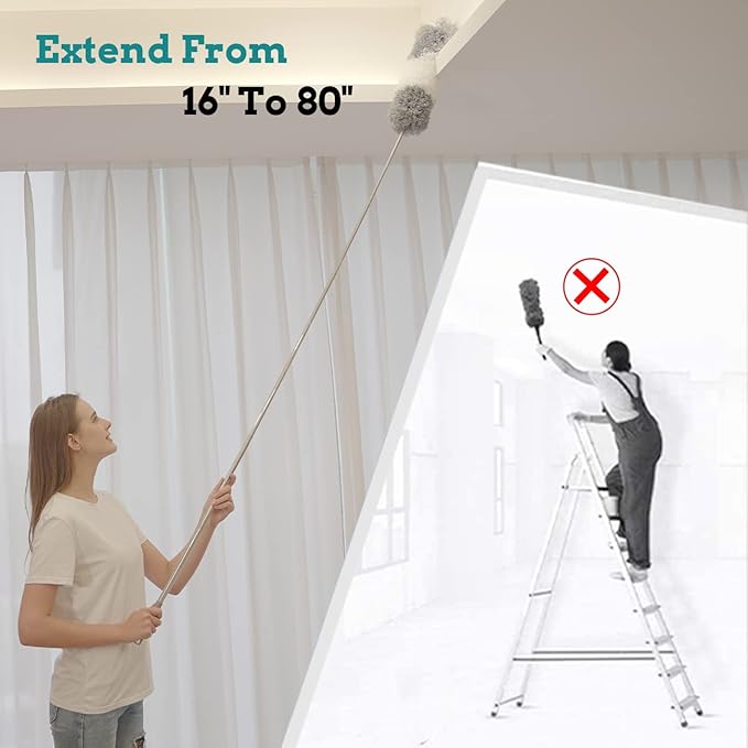 Upgraded Thickened Extension Pole 16'-80', Sturdy Long Telescoping Pole Attachment Microfiber Duster for High Ceiling Cleaning by OOSOFITT