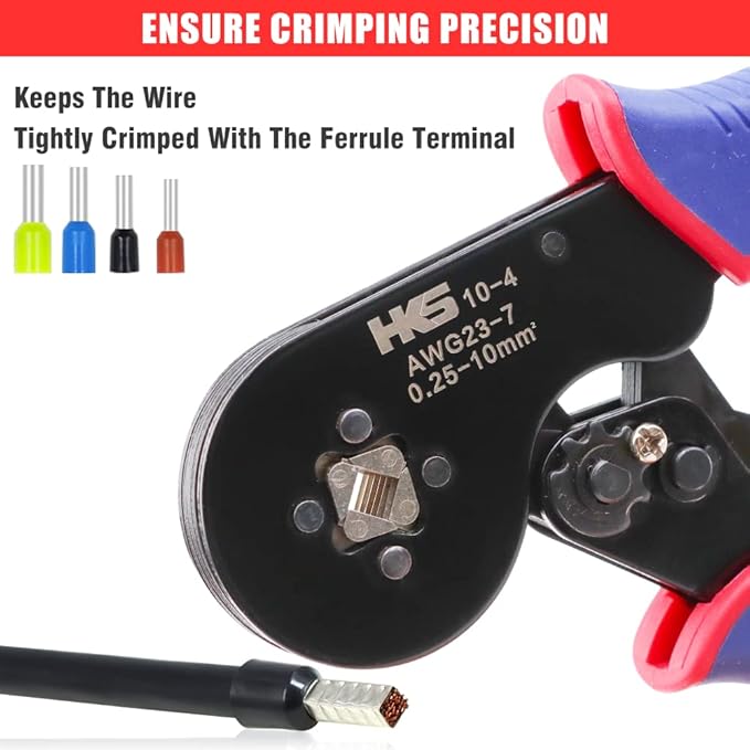 HKS Ferrule Crimping Tool AWG 23-7, Square Ratchet Self-Adjusting Crimper for End-Sleeve Terminals
