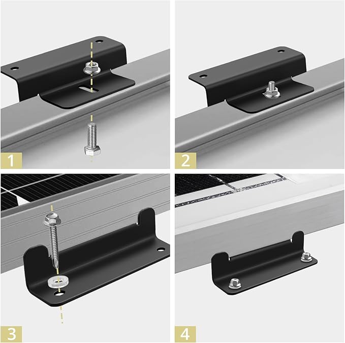 Anbte 4PCS Solar Panel Mounting Z Brackets, Aluminum Solar Panel Mounting Bracket 304 Stainless Steel Screws, Stable, Rust - Resistant, Easy Install for Roof, RV, Boat, Yacht, Black