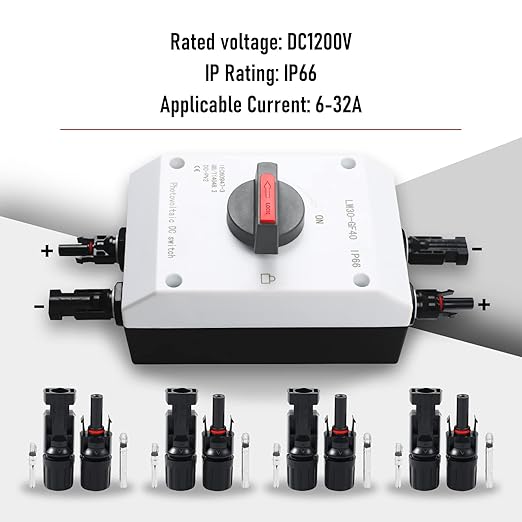 32A DC 1200V PV Solar Disconnect Switch, IP66 Waterproof & Lightning Protection & Anti-UV Solar Circuit Isolator Box for Solar Panels (International Standard: IEC60947-3)
