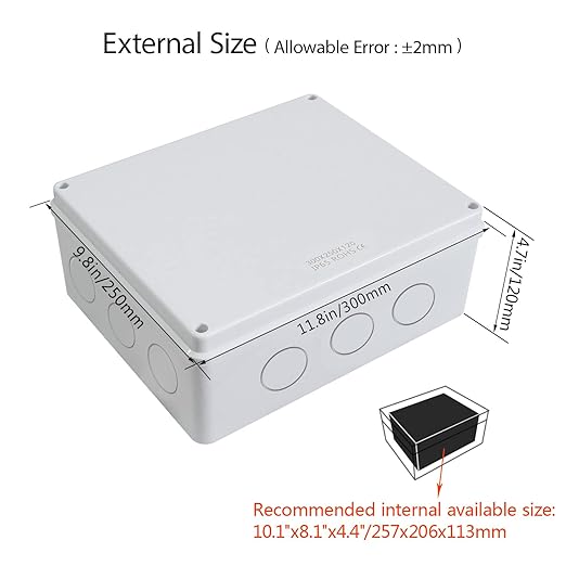 LeMotech Junction Box, Electrical Box IP65 Water Resistant Dustproof ABS Plastic Project Enclosure for Electronics White 11.8 x 9.8 x 4.7 inch