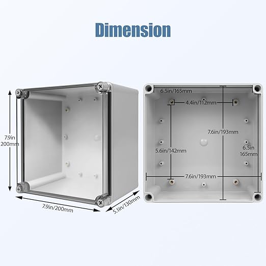 LeMotech Junction Box IP67 Waterproof Dustproof Electrical Box Project Box DIY Enclosure Gray with Transparent Clear Cover, External Size 7.9x7.9x5.1in (200x200x130mm)