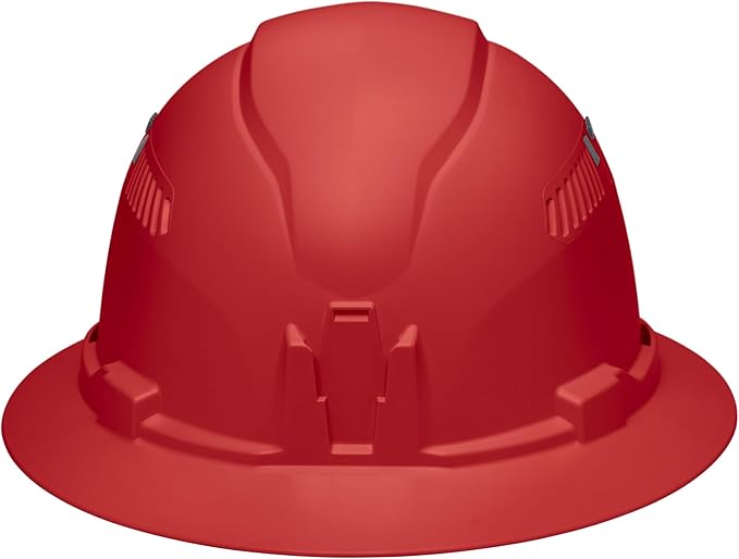 Klein Tools 60921 Hard Hat, Vented, Full Brim Style, Padded, Self-Wicking Odor-Resistant Sweatband, Red