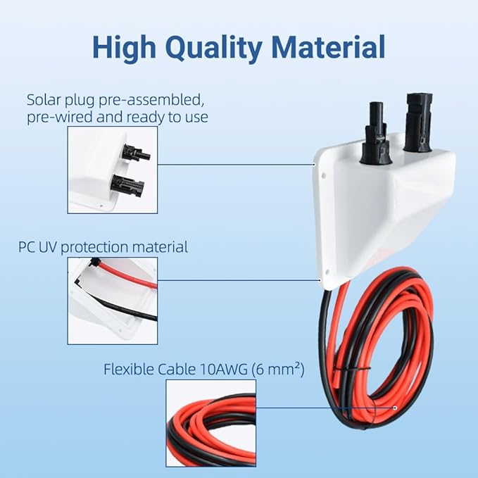 Solar Entry Gland, Dual Cable Entry Housing with 3.28ft 10AWG Solar Cable, IP68 UV Resistance for Solar Project on RV, Boat (1m, 10awg)