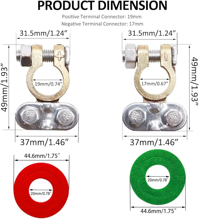 Tnisesm 2Pair Positive Negative Battery Terminal Set, Battery Terminals Connectors Clamps with Battery Terminal Washers for Boat Yacht Camper Truck Car Vehicle DT-7