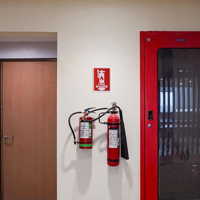 6pcs Fire Extinguisher Signs, 5.12x7.09 Inch Waterproof Fire Extinguisher Sticker with Down Arrow Self-Adhesive Decal for Business Office Home and Outdoor