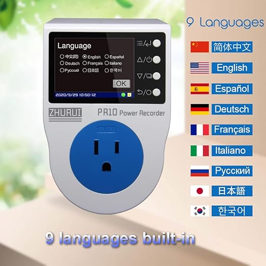 PR10-E US15A Power Meter Plug/Home Power metering Socket/watt Meter/2.4 inch TFT Color LCD/0.5FS(New)
