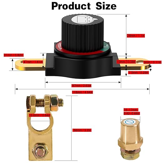 VSTM Top Post Battery Disconnect Switch, 12-48V Waterproof Negative On/Off Kill Switch for Car, 12 Volt Battery Cut Off Switch Master Isolator for Car Marine RV Boat ATV UTV Heavy Duty