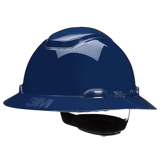 3M Hard Hat SecureFit H-810SFR-UV, Navy Blue, Non-Vented Full Brim Style Safety Helmet with Uvicator Sensor, 4-Point Pressure Diffusion Ratchet Suspension, ANSI Z87.1