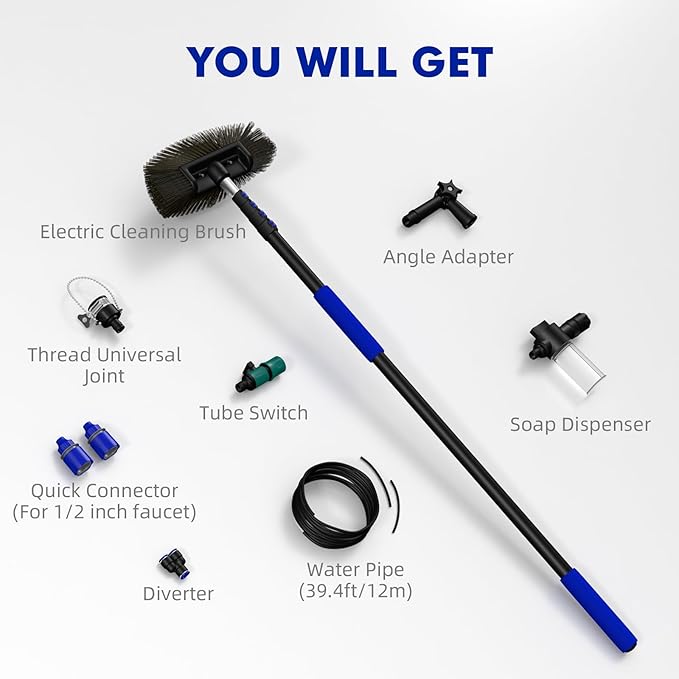20FT Solar Panel Cleaning Brush and Pole, Cleaning Kit with 5-20FT Telescopic Pole, Accompanied by an Extension Pole and Soap Dispenser, Ideal for Snow Removal, Windows, Boats, RVs, Decks