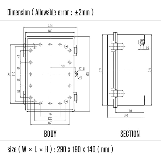 LeMotech Electrical Box, IP67 Waterproof Hinged Clear Cover Stainless Steel Latch Junction Box, ABS Plastic Electrical Enclosure with Mounting Plate,Wall Brackets, Cable Glands,11.4"x7.5"x5.5",Grey