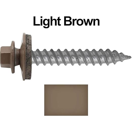 Metal Roofing Screw: (250) 12 x 1-1/2" Light Brown Hex Sheet Metal Roof Screw. Sharp Point Metal to Wood siding Screws. 5/8" EPDM Washer.