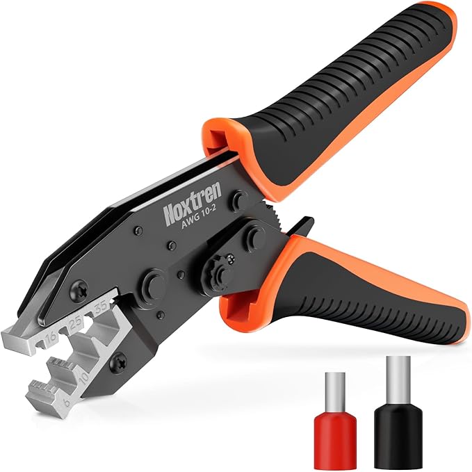 Crimping Tool for Sleeves Ferrule Terminals and Pin Cord End - AWG 10-2 Ratcheting Wire Crimper Tool - Ratchet Wire Terminal Crimping Pliers, for Larger Diameter Ferrules Connectors