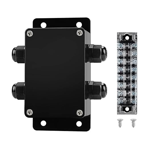 ABS IP67 Waterproof Dustproof Electrical Junction Box, with 15A 600V Barrier Terminal Cable Connector, 2 in/2 Out Power Junction Box（3.93 * 2.67 * 1.96in）