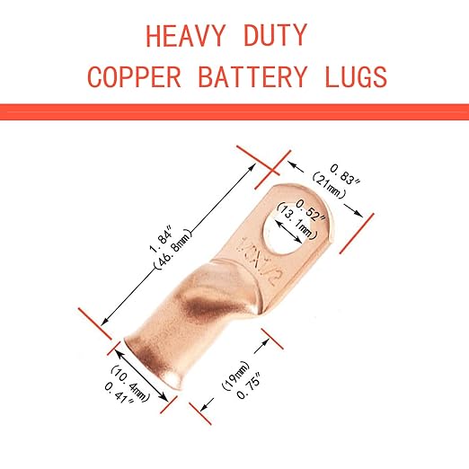 25pcs 1/0 AWG-1/2(M12) Battery Lugs,Ring Terminals,Terminal Connectors,Heavy Duty Cable Lugs,1/0 Gauge Copper Ring Terminals Battery Cable Ends