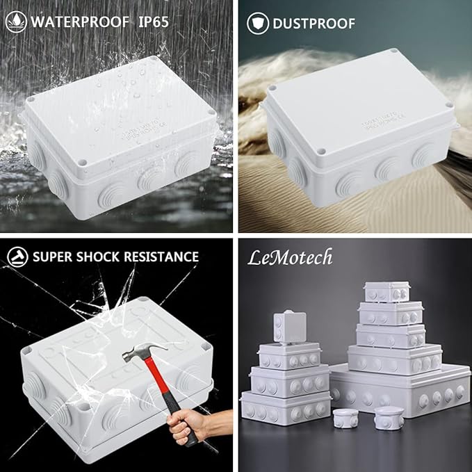 LeMotech ABS Plastic Dustproof Waterproof IP65 Junction Box Universal Electrical Project Enclosure White 5.9 x 4.3 x 2.8 inch (150 x 110 x 70 mm)