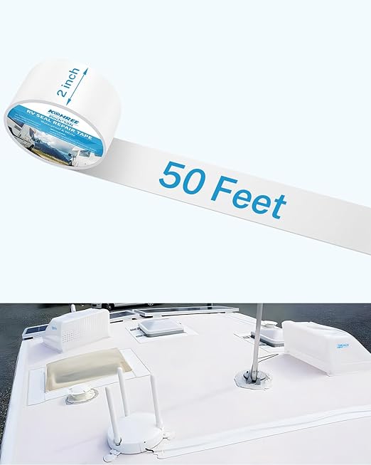 Kohree RV Sealant Tape, 2 Inch x 50 Foot RV Roof Tape White Waterproof Seal Tape UV & Weatherproof Sealant Roofing Tape for RV Repair, Window, Boat Sealing, Truck Stop Camper Roof Leaks