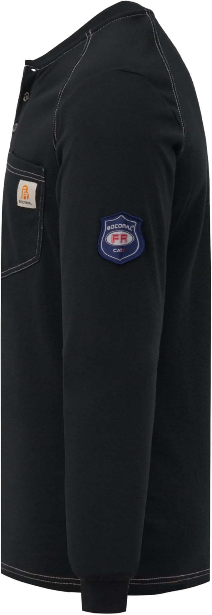 BOCOMAL Men's FR Henley Shirt Flame Resistant 5.5oz Cotton Long Sleeve Workwear UL NFPA2112 CAT2 Welding Tee