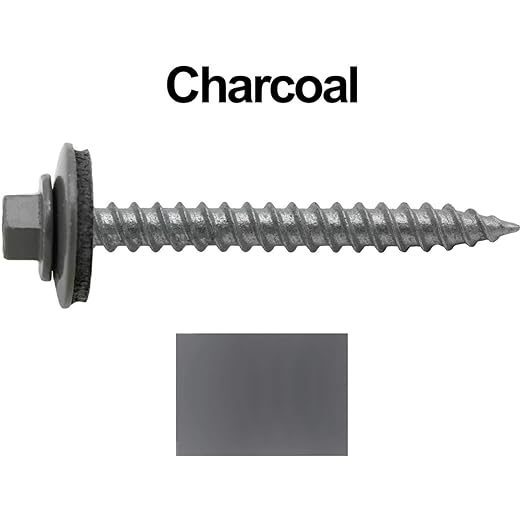 Jake Sales Metal ROOFING SCREWS: 250 (12 x 2") CHARCOAL Hex ReGrip Sheet Metal Roof Screw. Sharp Point, 5/8" EPDM Washer