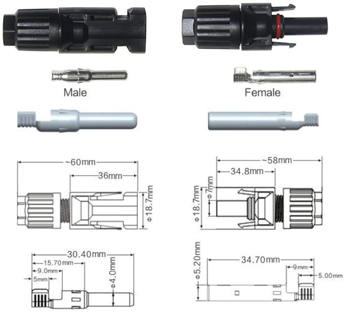 Sunway Solar Panel Cable Connectors 8pairs for Connecting Solar Connector Adapters with Assembly Tool Spanners for Connecting Solar Panels Extension Cable, 10 awg PV Wire,Solar Controller Regulator