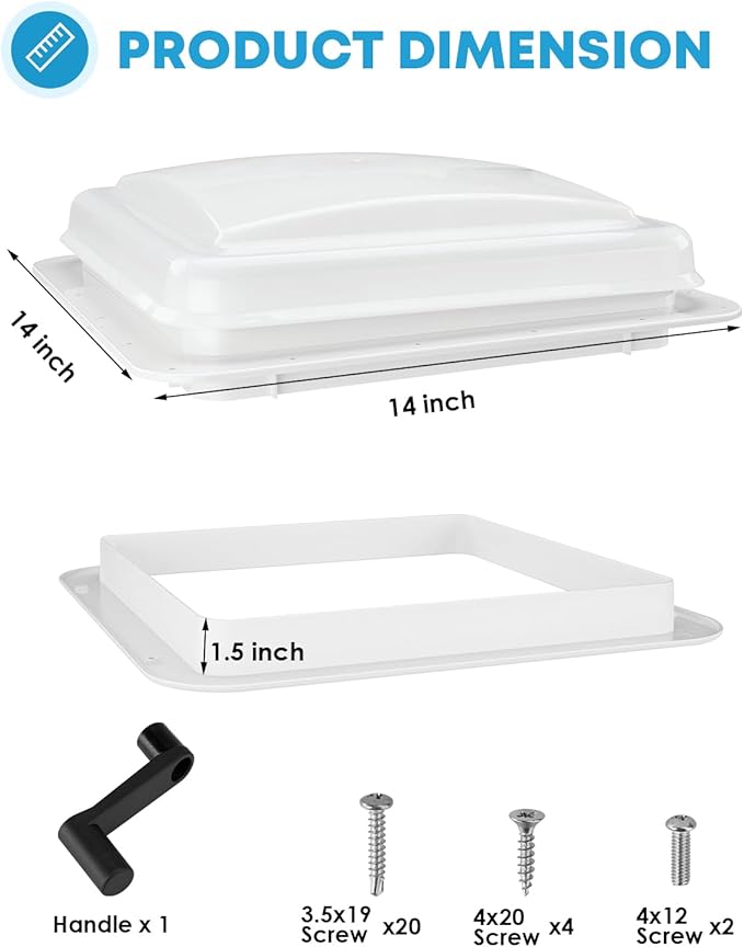 Kohree RV Roof Vent Fan 14" x 14" for Camper Trailer, Universal RV Bathroom Exhaust Vent with 12V RV Fan, RV Camper Exhaust Fan with 6" Blades