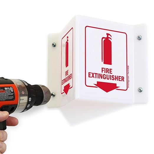 SmartSign (4-Pack) Fire Extinguisher Projecting Sign - 5" x 6", Two-Sided Wall Mount Polished Acrylic Corridor V-Sign with Down Arrow, Red on White
