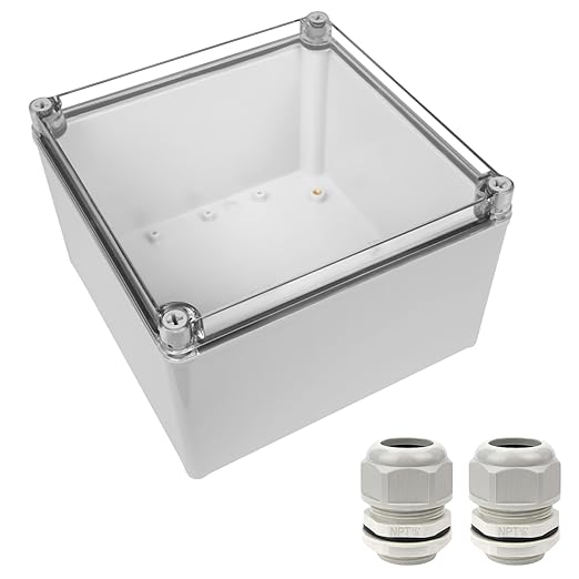 LeMotech Junction Box IP67 Waterproof Dustproof Electrical Box Project Box DIY Enclosure Gray with Transparent Clear Cover, External Size 7.9x7.9x5.1in (200x200x130mm)