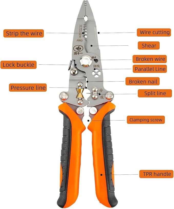 12in1 Multifunctional Wire Stripper Foldable Wire Stripper Twister Professional Electrician's Pliers Cable stripping pliers for cutting stripping crimping Crimping Tool (1)