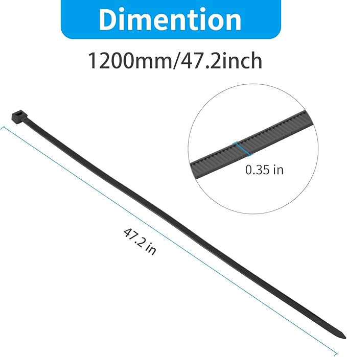 XINGO 48 Inch Black Large Zip Ties Heavy Duty 150 Pack, 200 LBS Ultra Strong Plastic Wire Ties, Large Cable Ties Extra Long Tie Wraps, Indoor and Outdoor UV Resistant