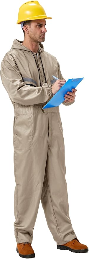 Mens Work Coveralls Mechanic Hooded Overall Workwear Jumpsuits Long Sleeve Hi Viz Coverall with Zippers