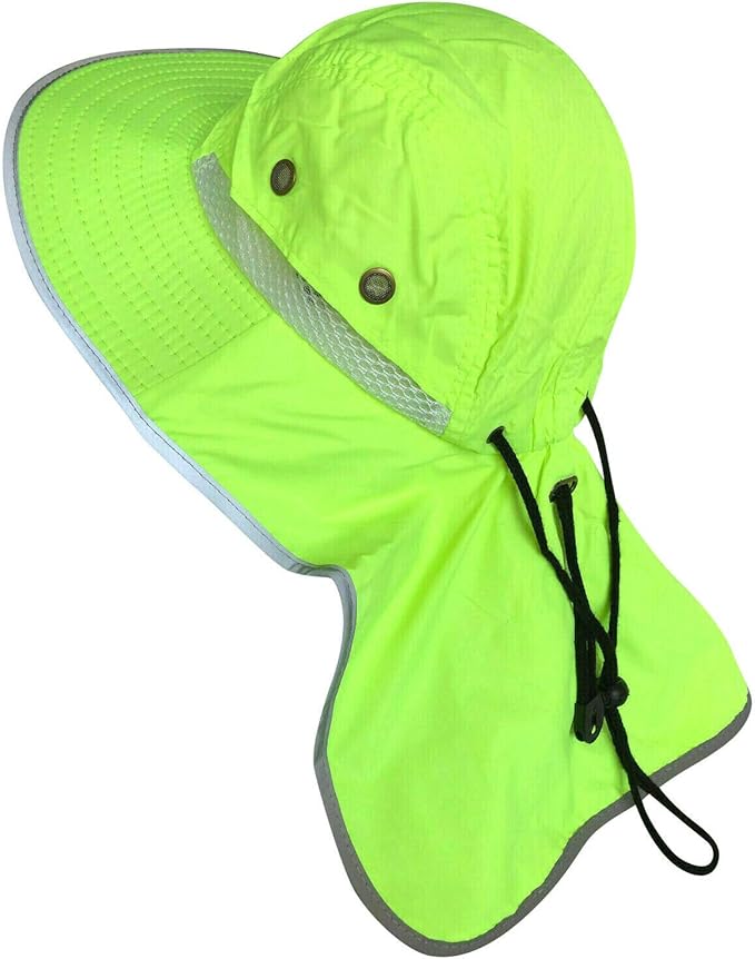 Men High Visibility Sun Hat with Neck Flap Wide Brim Boonie Hat Bucket Cap Packable Adjustable