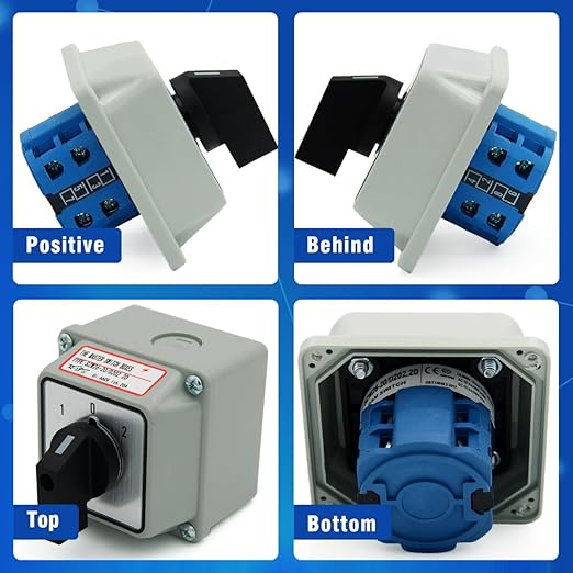 20A Rotary Changeover Switch with Exterior Box, ON-Off-ON 660V Latching Universal Selector Switch, IP65 (3 Positions 2 Poles)