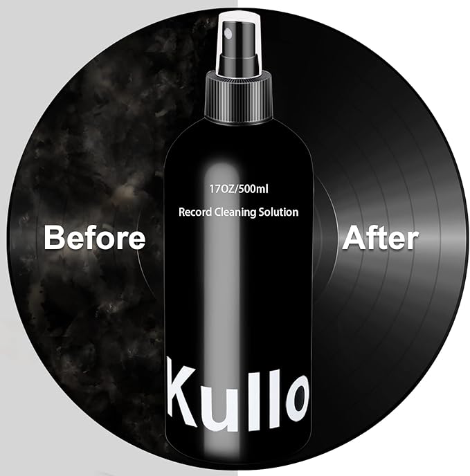Vinyl Record Cleaner Solution 17oz/500ml, 4Pcs Vinyl Record Cleaning Kit, Record Cleaning Fluid Spray & Label Protector & Microfiber Cloth & Protector Pad, Record Player Cleaning Kit for LP Album