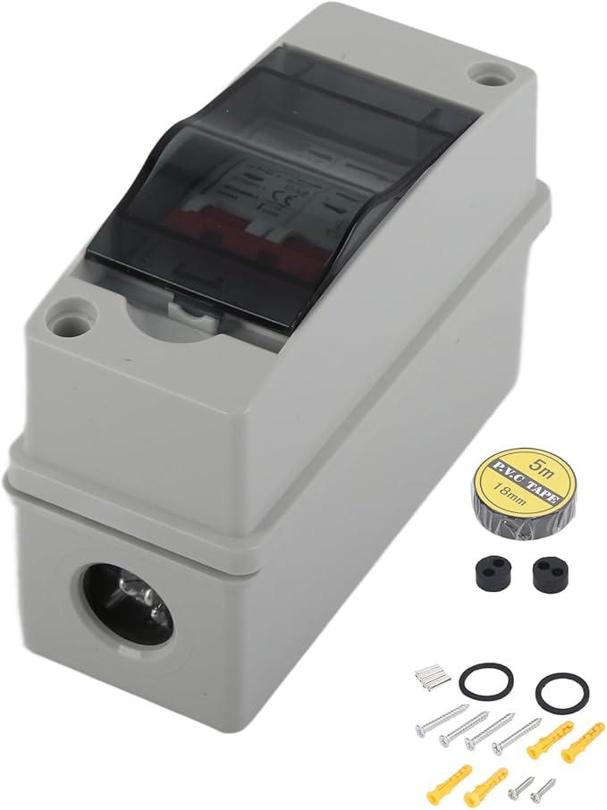 Miniature Circuit Breaker Solar DC Isolator Switch 20A for Outdoor Photovoltaic PV Solar Panels Disconnect IP65 DIN Rail Enclosure RV Breaker Box DC500V