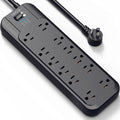 VINTAR Power Strip Surge Protector (2 × 4800 Joules) with 12 AC Outlets,1875W Output, 6ft Long Extension Cord Flat Plug with Dual Surge Protection for Office, Home, ETL Listed, Black