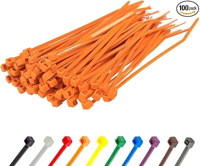 GTSE 6 Inch Orange Zip Ties, 100 Pack, 40lb Strength, UV Resistant Strong Nylon Cable Ties, Self-Locking 6" Tie Wraps