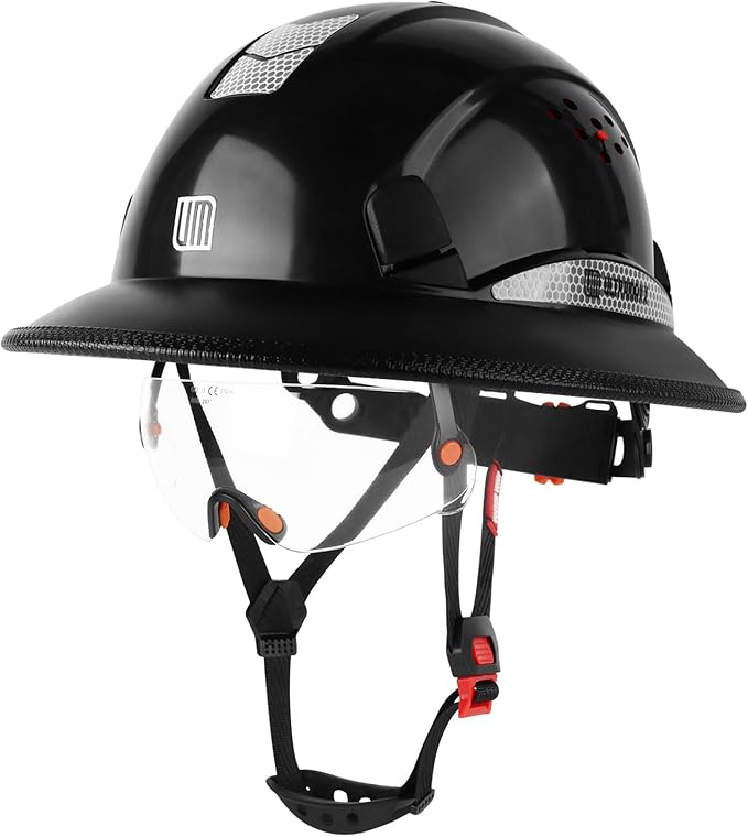 Full Brim Hard Hat with Built-in Visor, ANSI Z89.1 OSHA Approved Construction Safety Helmet with Chin Strap for Men Women