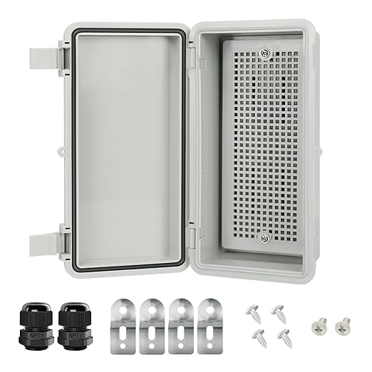 Junction Box IP65 Waterproof Electrical Box Outdoor ABS Plastic Project Box Hinged Shell Universal Enclosure Box with Mounting Plate, Wall Brackets, Cable Glands 7.9" x 3.9" x 2.8"