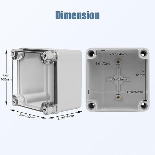 LeMotech Junction Box IP67 Waterproof Dustproof Electrical Box Project Box DIY Enclosure Gray with Transparent Clear Cover, External Size 3.9x3.9x3.0in (100x100x75mm)